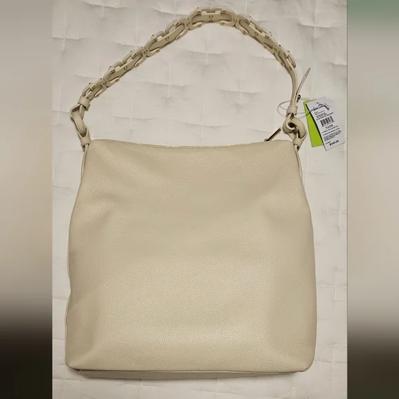 NWT Sam Edelman Bay Large Chainlink Hobo Pebble Leather Bag: Cream/Gold - Picture 9 of 15